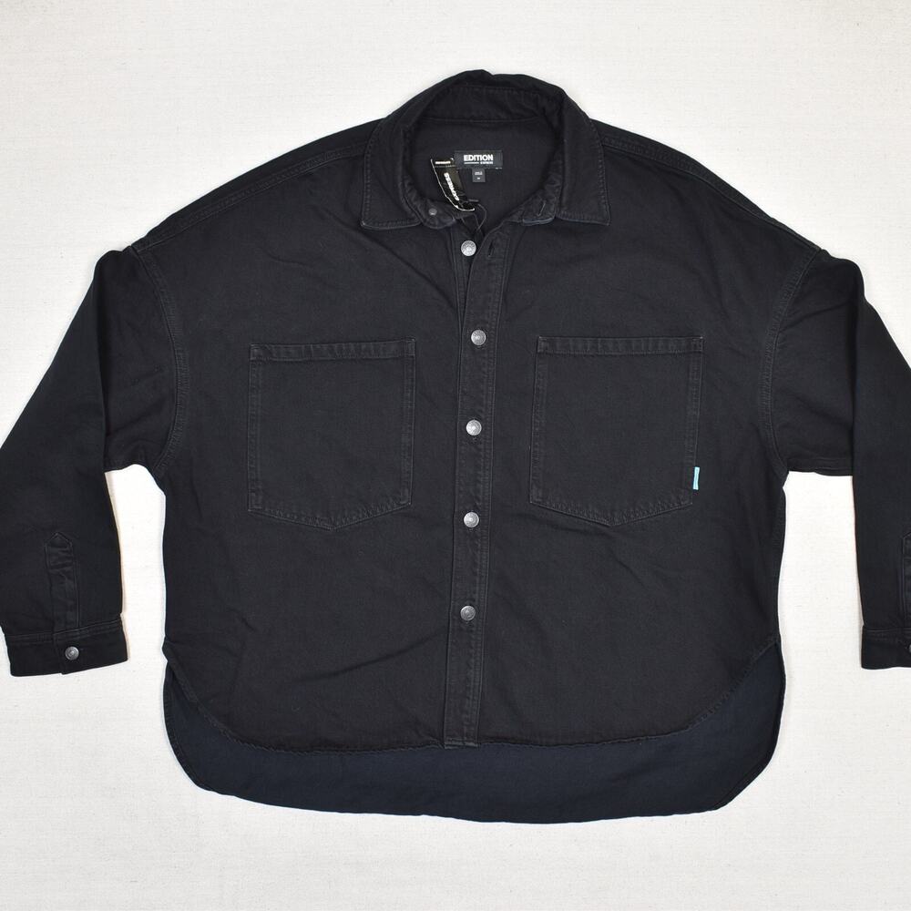 NEW Express Women Button Shirt Jacket Long Sleeve Cotton Black Size M Edition